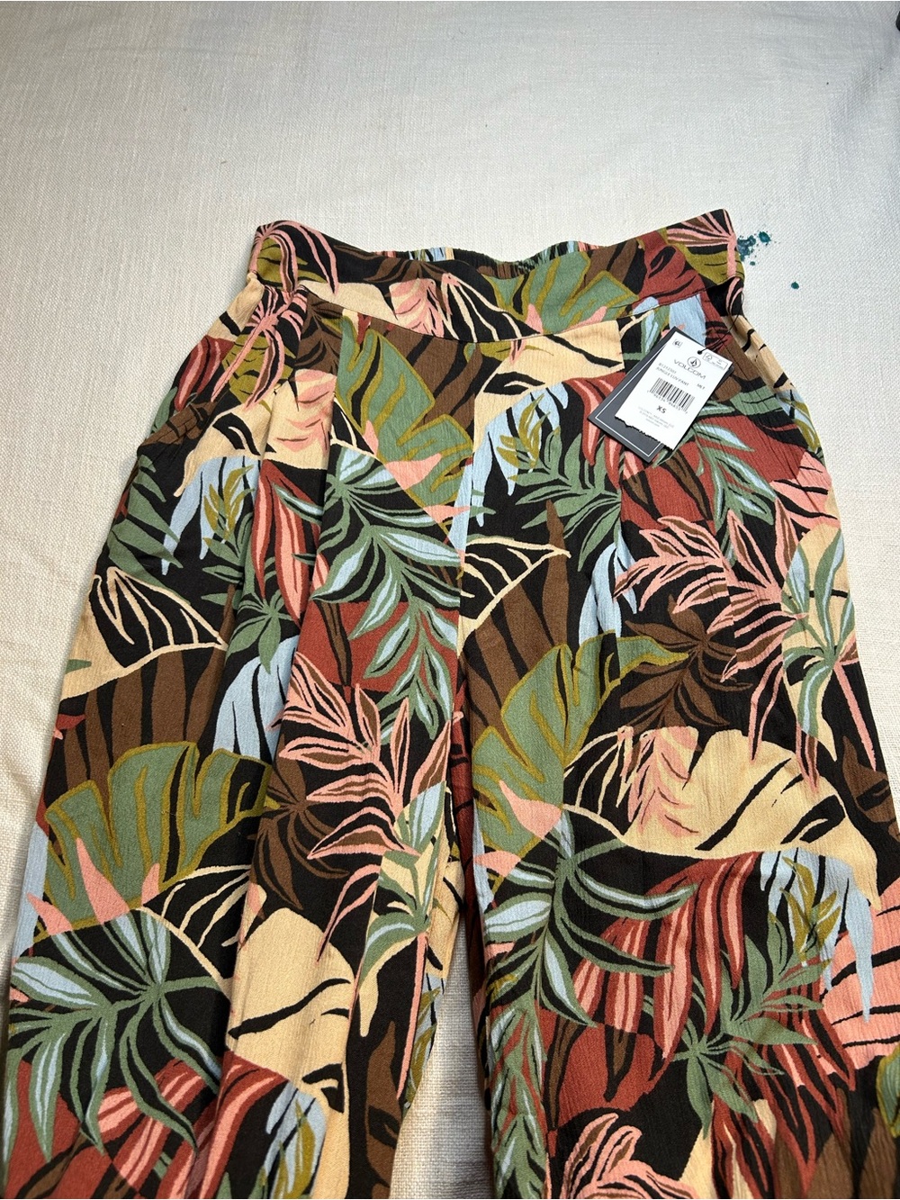 Volcom Jungle Luv Pant Tropical Floral Wide-Leg High Rise Knit XS 26" Inseam